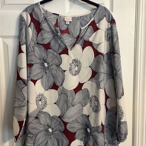 Women’s Merona Gray/White/Maroon Blouse, XL